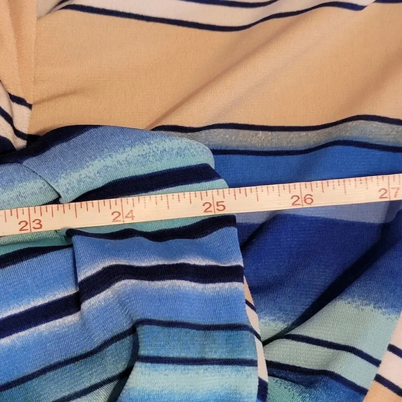 LUXOLOGY Women's Split V Neck Sleeveless Striped Shift Dress Size Medium Blue - Picture 12 of 16